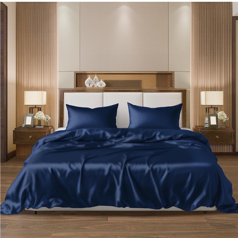 Luxurious Navy Blue 6 Pcs Satin Bedding Duvet cover Set